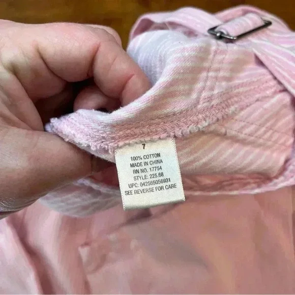 Laken & McKey pink white striped overalls size 7 100% cotton girls - Picture 6 of 8